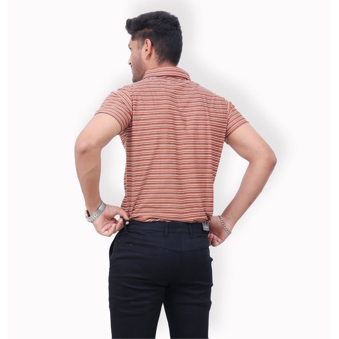 Men Half Zipper Polo T-Shirt Half Sleeves Orange