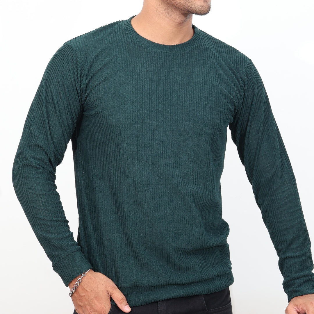Corduroy Full Sleeves T-shirt for Men Green