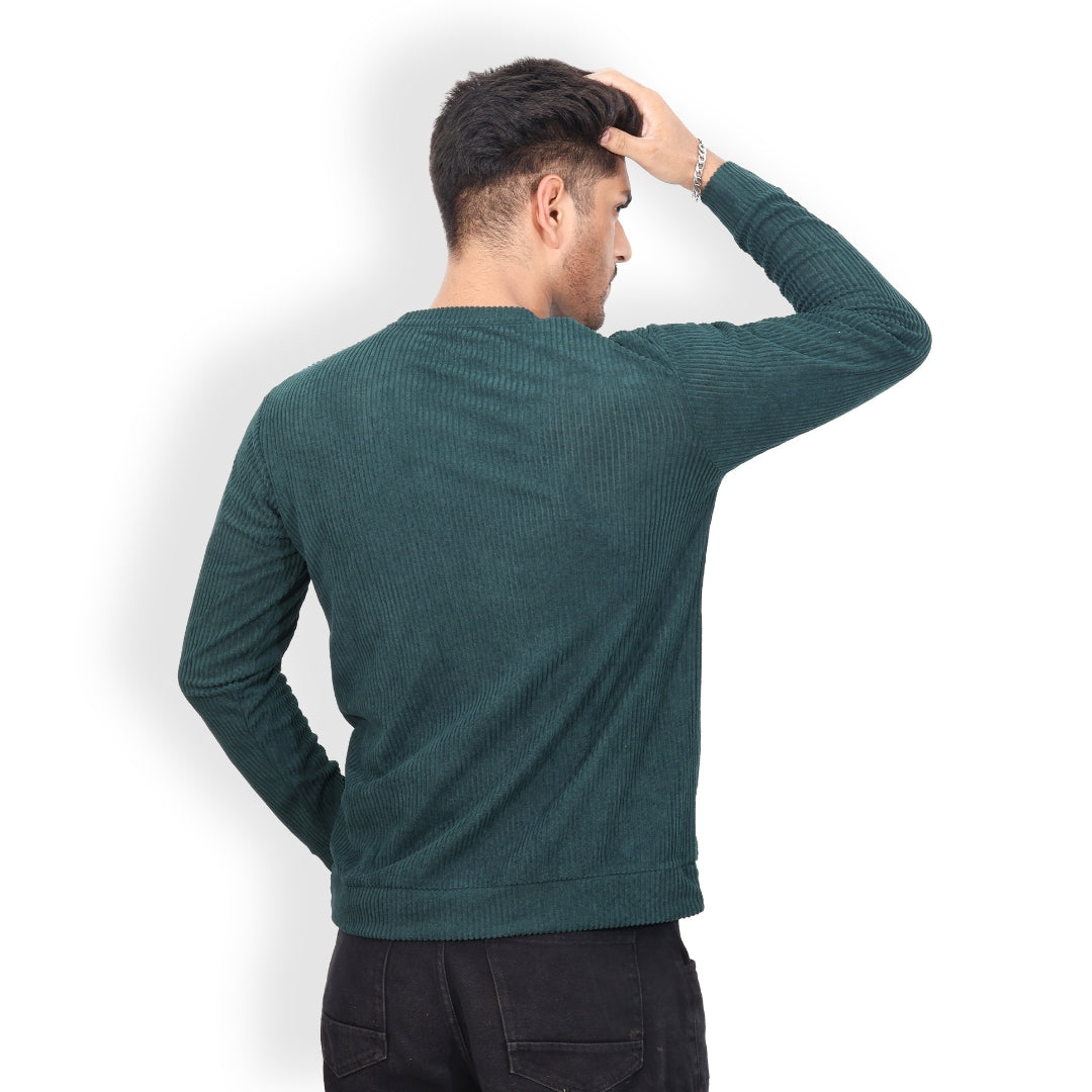 Corduroy Full Sleeves T-shirt for Men Green