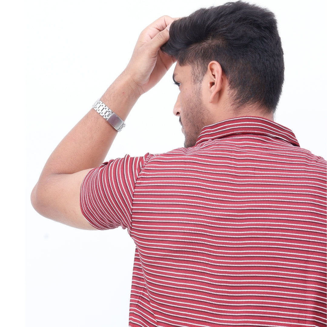 Men Half Zipper Polo T-Shirt Half Sleeves Red