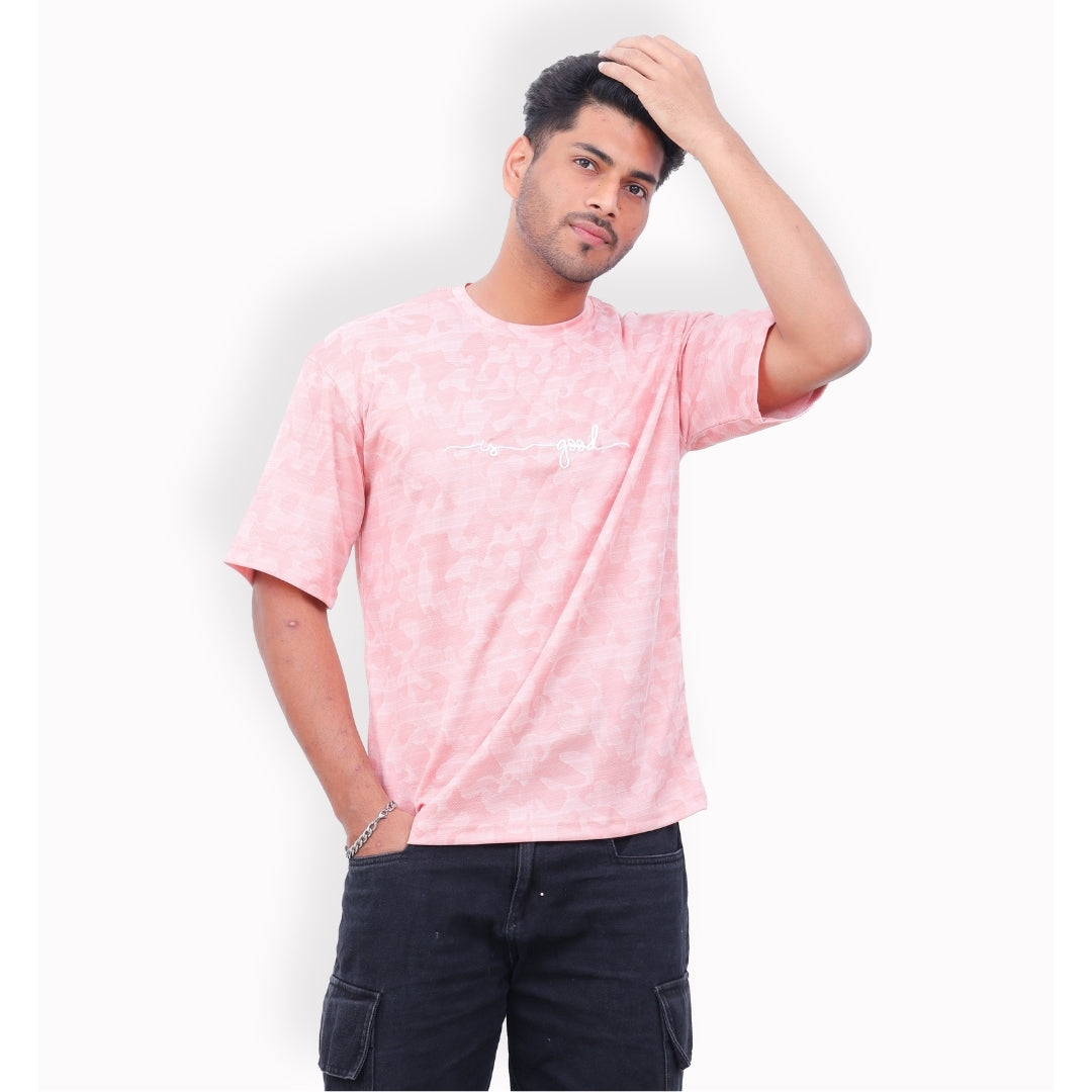 Life is Good Oversized T-shirt for Men Pink