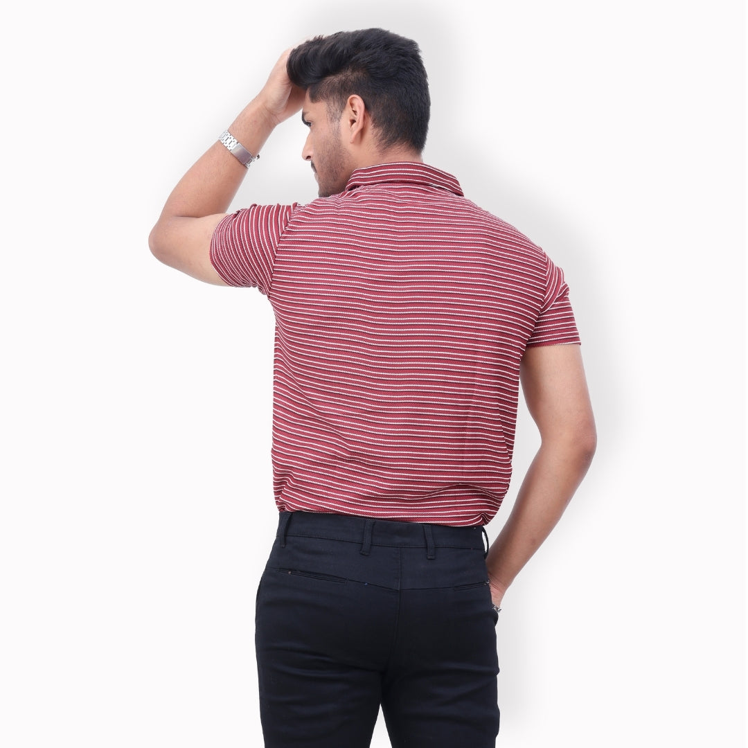 Men Half Zipper Polo T-Shirt Half Sleeves Red