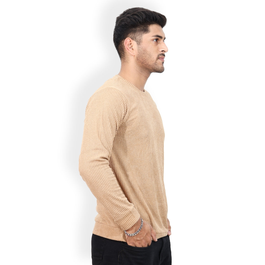 Corduroy Full Sleeves T-shirt for Men Beige