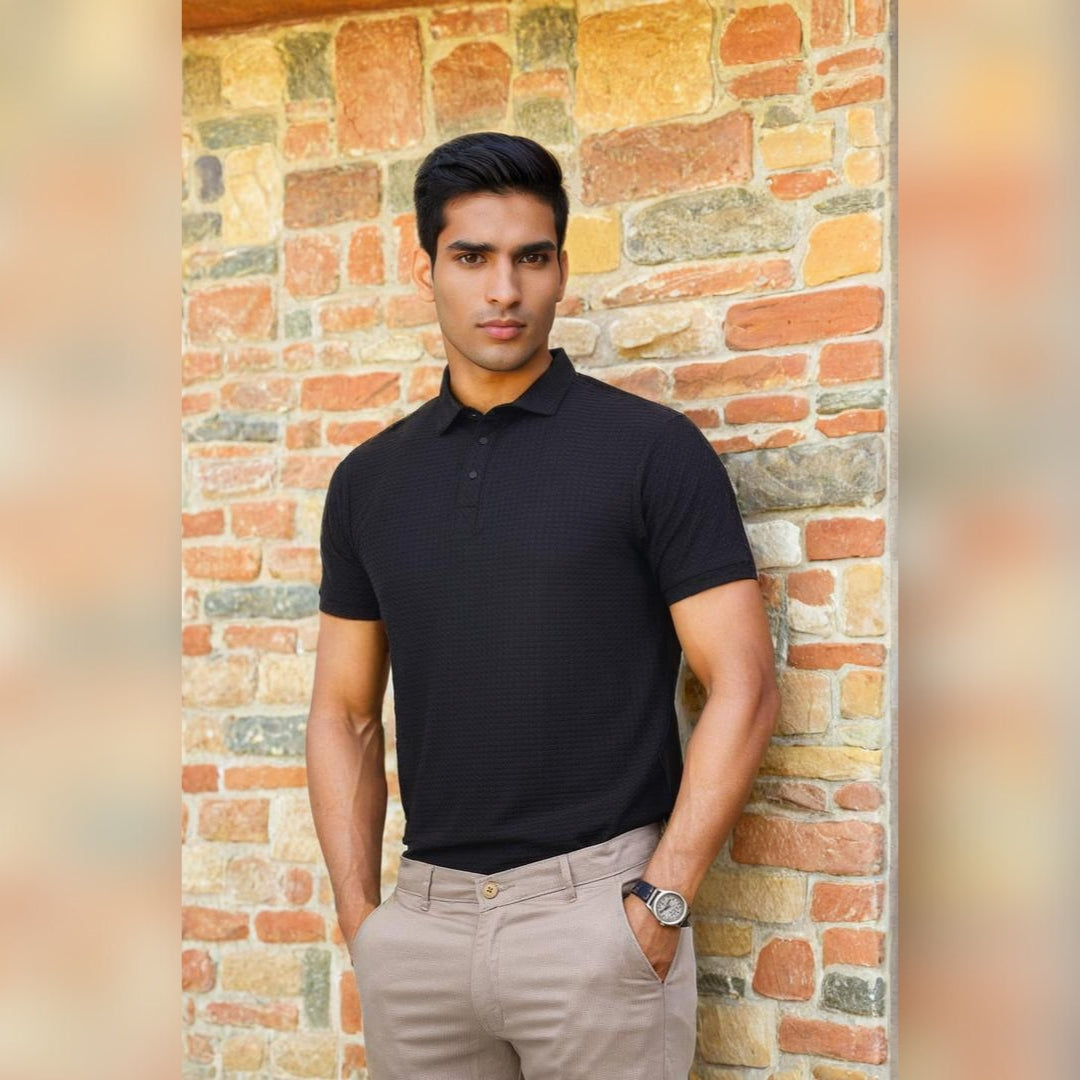 Textured Polo T-shirt for Men Black