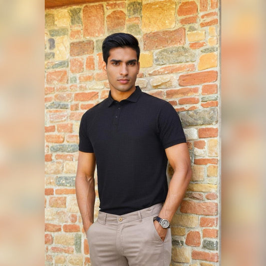 Textured Polo T-shirt for Men Black