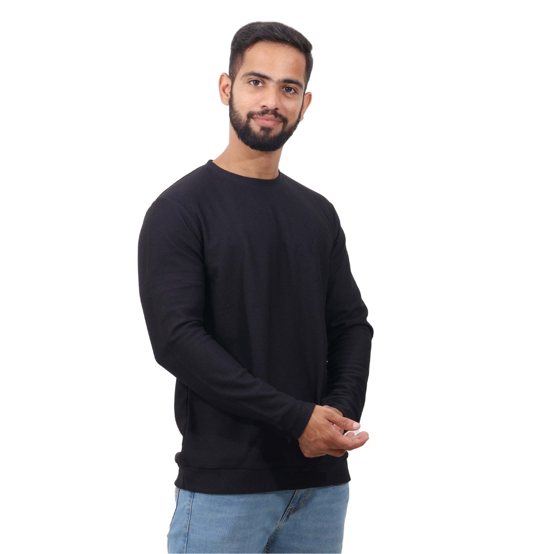 Textured Full Sleeves T-Shirt Black
