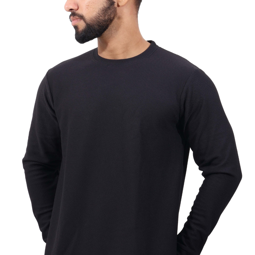 Textured Full Sleeves T-Shirt Black