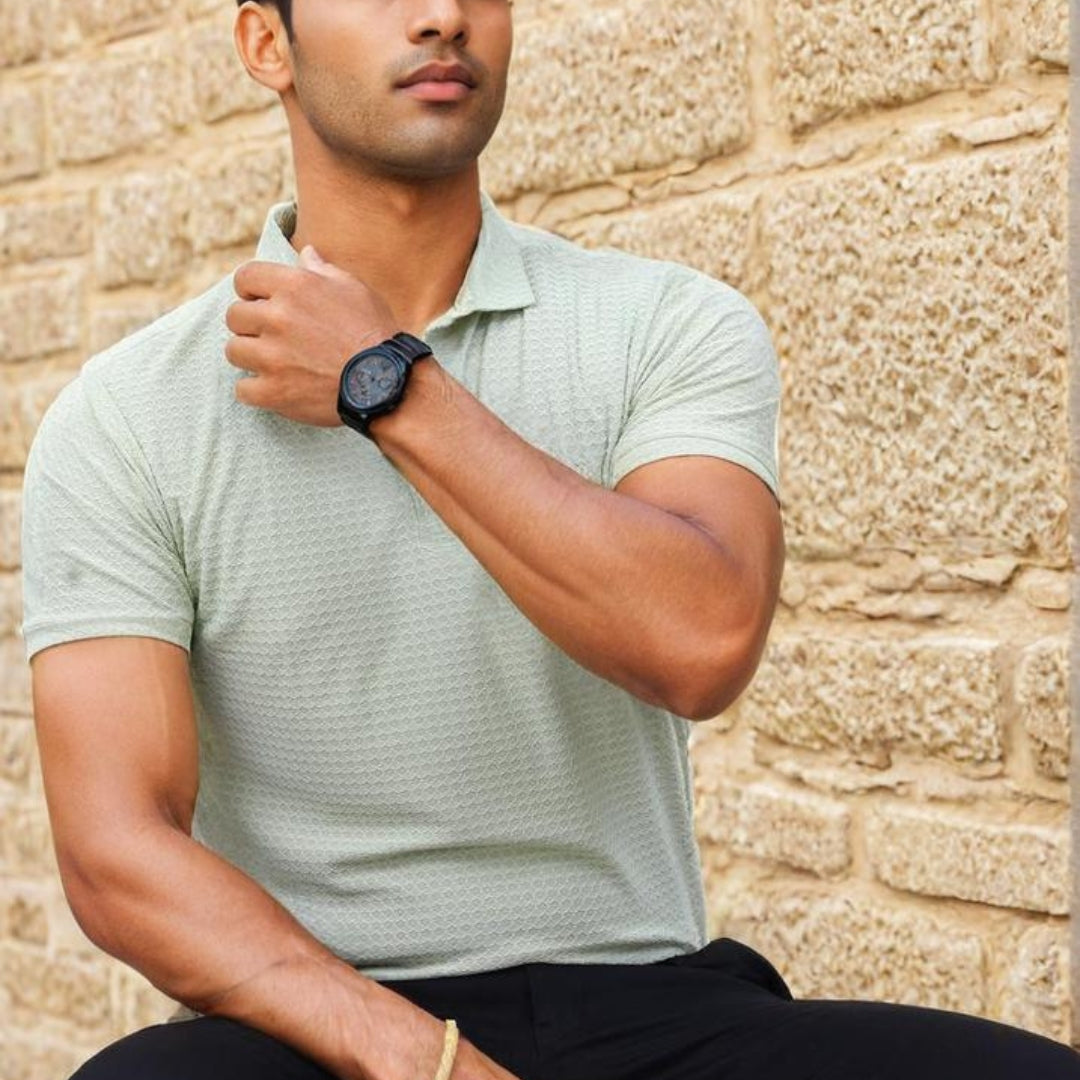 Textured Polo T-shirt for Men Green