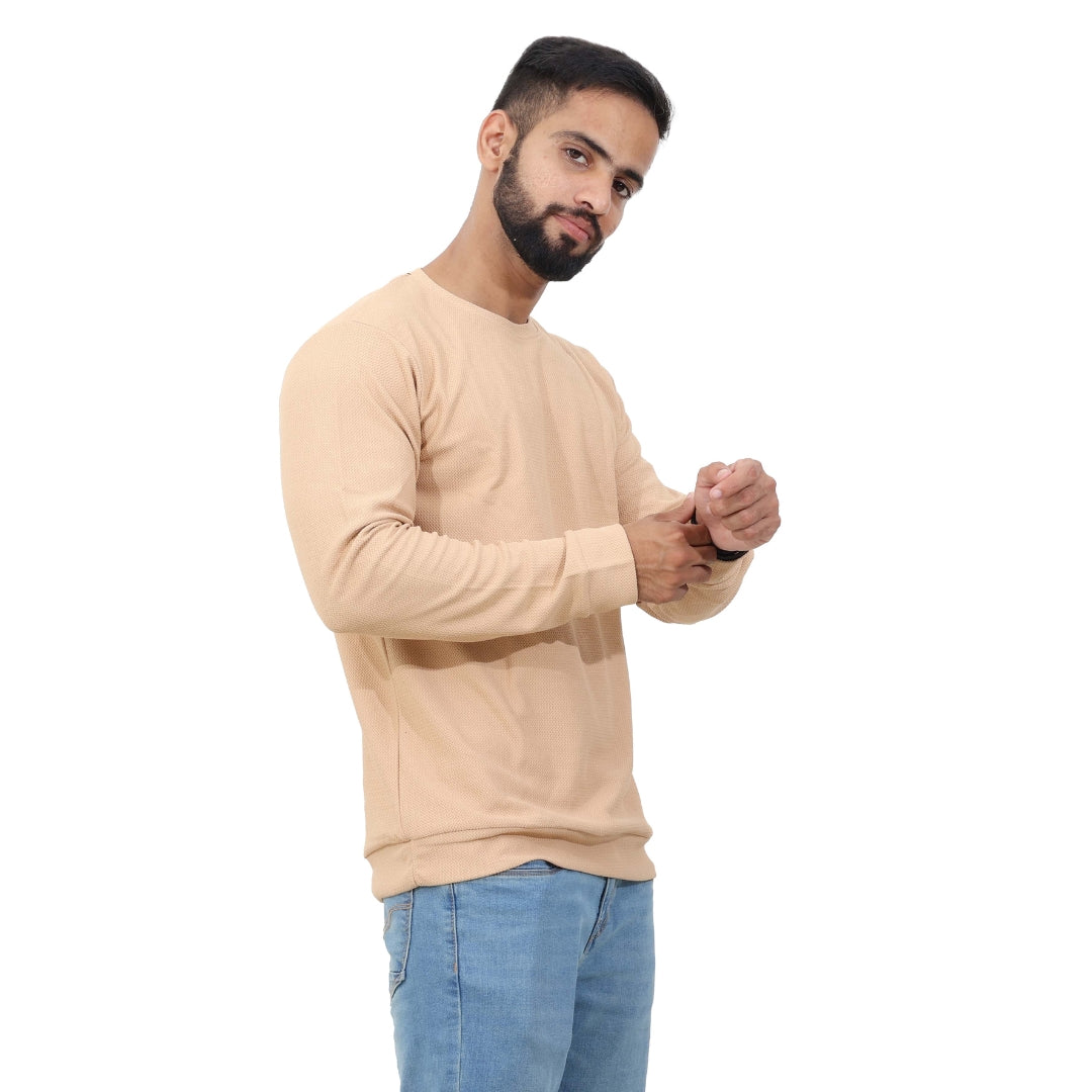 Textured Full Sleeves T-Shirt Cream