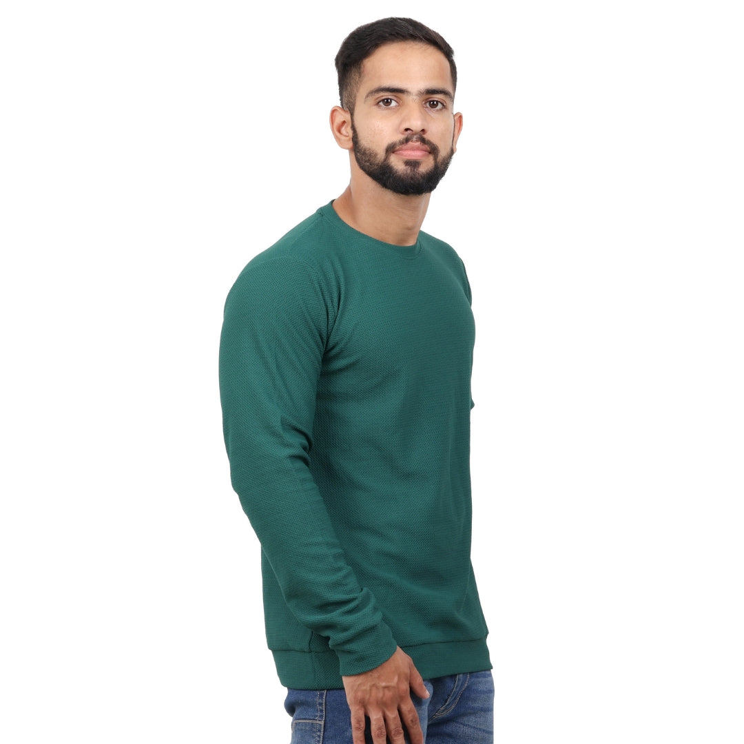 Textured Full Sleeves T-Shirt Dark Green