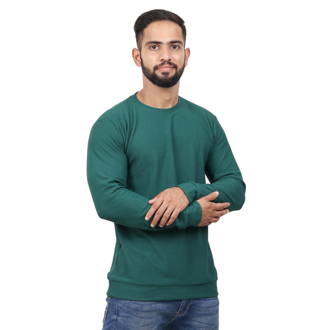 Textured Full Sleeves T-Shirt Dark Green