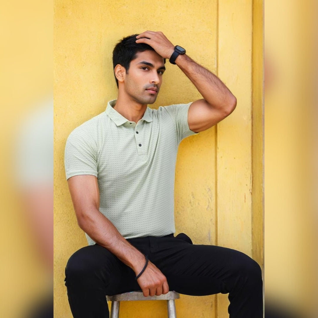 Textured Polo T-shirt for Men Green
