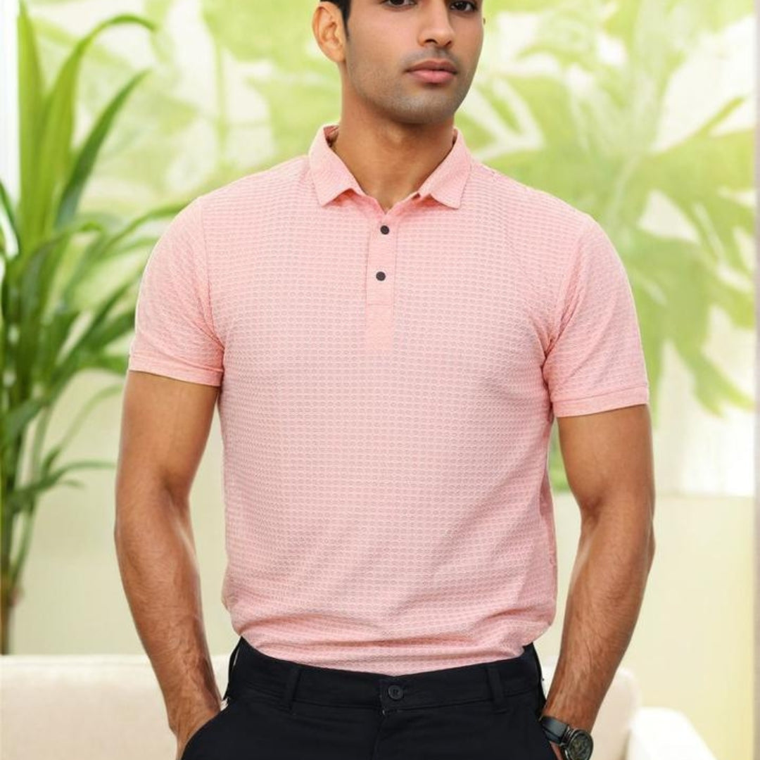 Textured Polo T-shirt for Men Pink