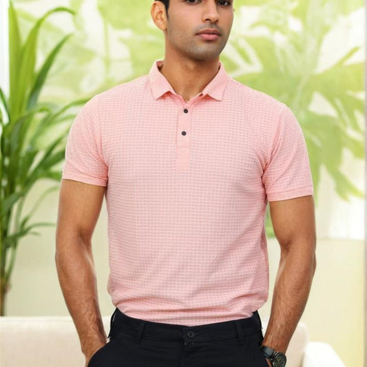 Textured Polo T-shirt for Men Pink