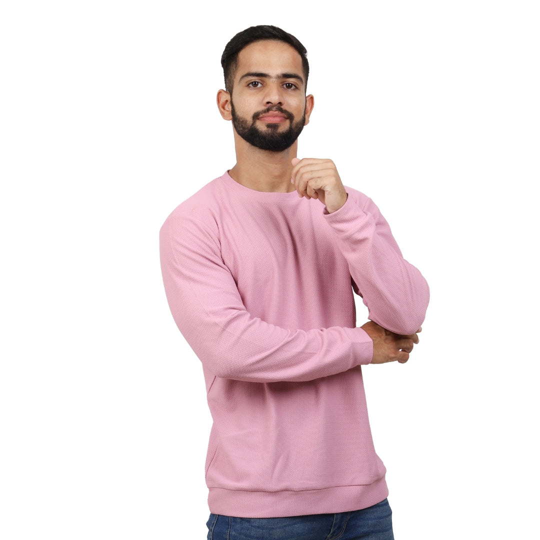 Textured Full Sleeves T-Shirt Pink