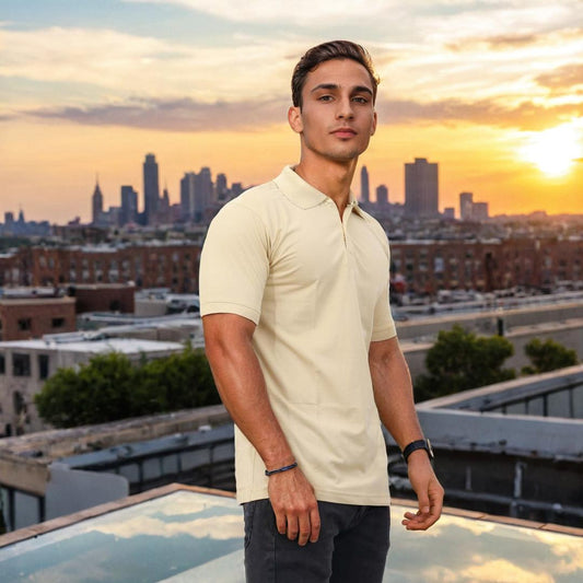 Men Polo T-Shirt Half Sleeves Beige