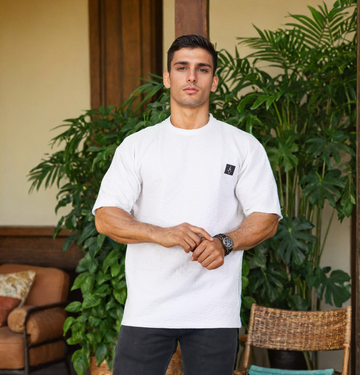 Men Textured oversized T-shirt White