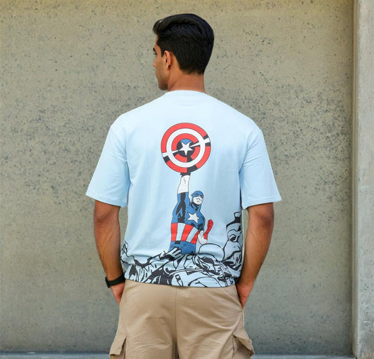 Front & Back print Oversized T-shirt Blue