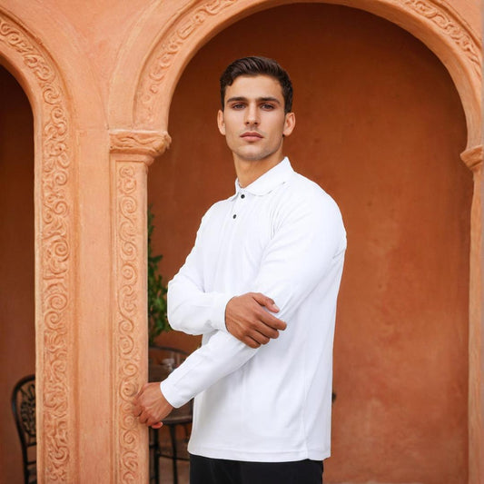 Men Polo T-Shirt Full Sleeves White