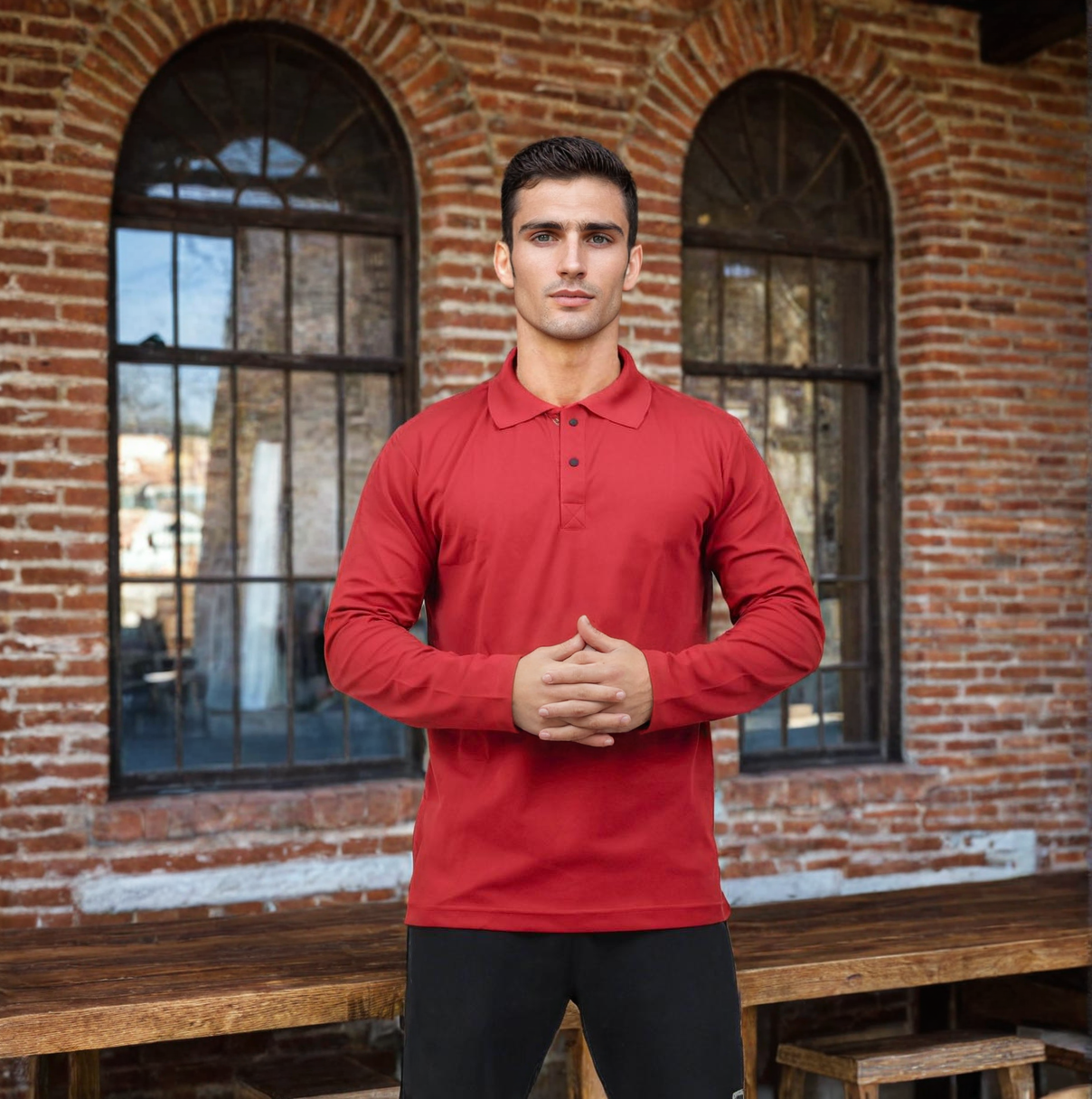 Men Polo T-Shirt Full Sleeves Red