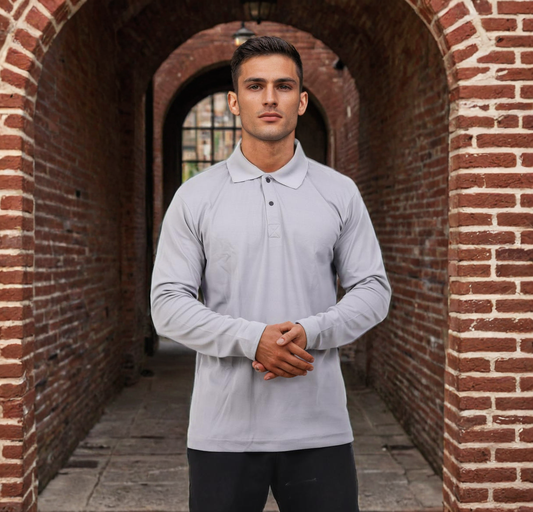 Men Polo T-Shirt Full Sleeves Grey