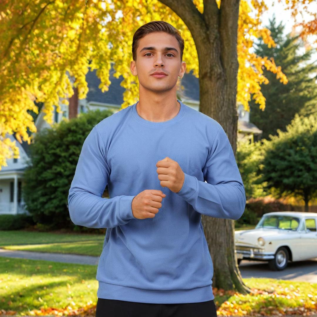 Textured Full Sleeves T-Shirt Blue