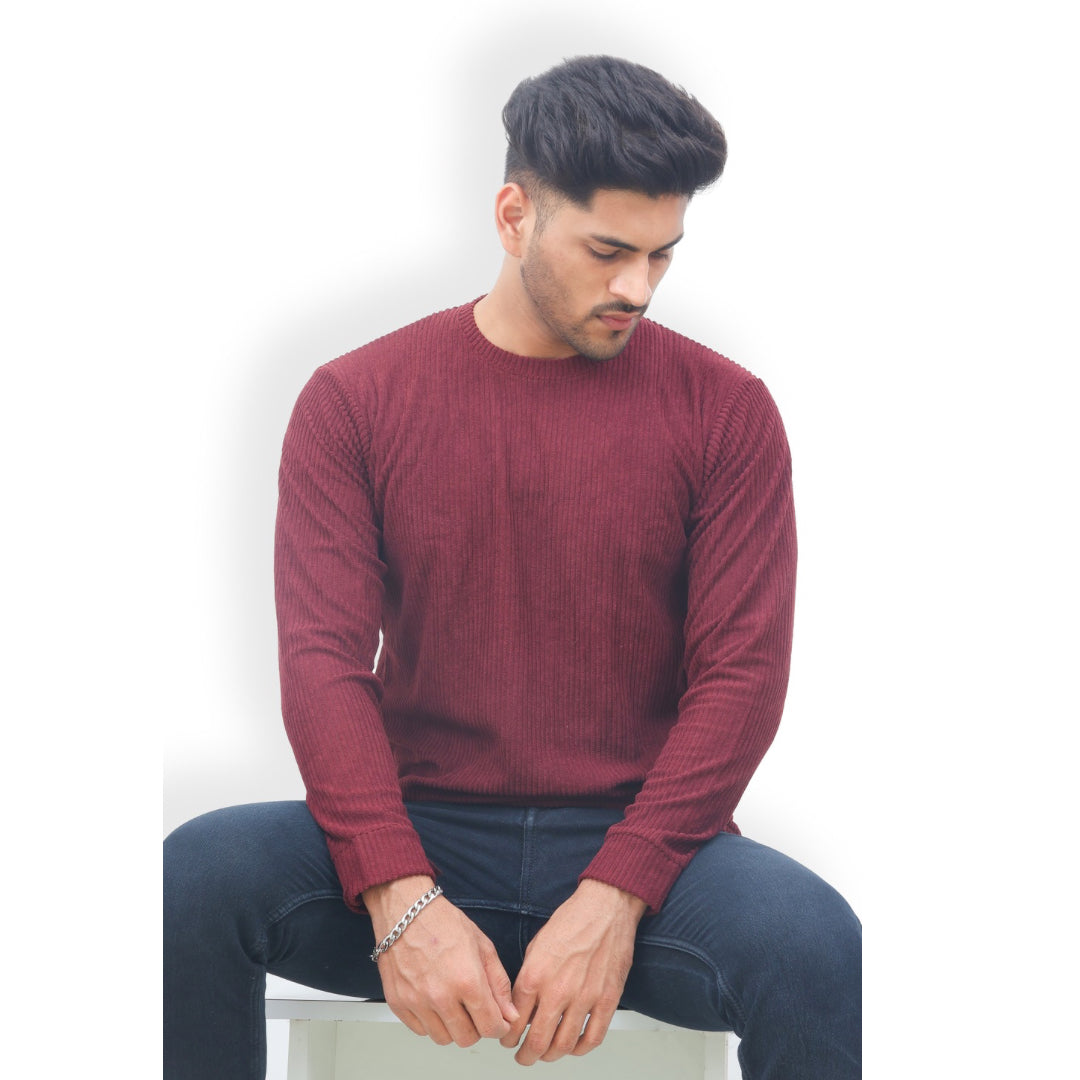 Corduroy Full Sleeves T-shirt for Men Maroon