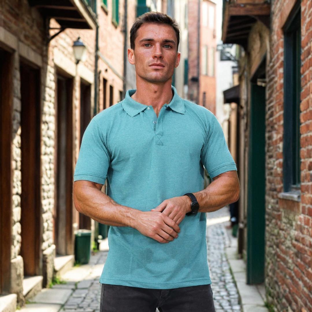 Men Polo T-Shirt Half Sleeves Greenish Blue