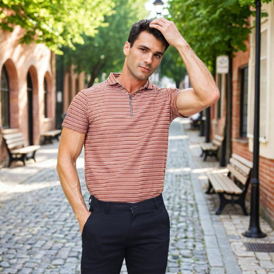 Men Half Zipper Polo T-Shirt Half Sleeves Orange