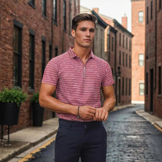 Men Half Zipper Polo T-Shirt Half Sleeves Red