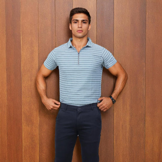 Men Half Zipper Polo T-Shirt Half Sleeves Green