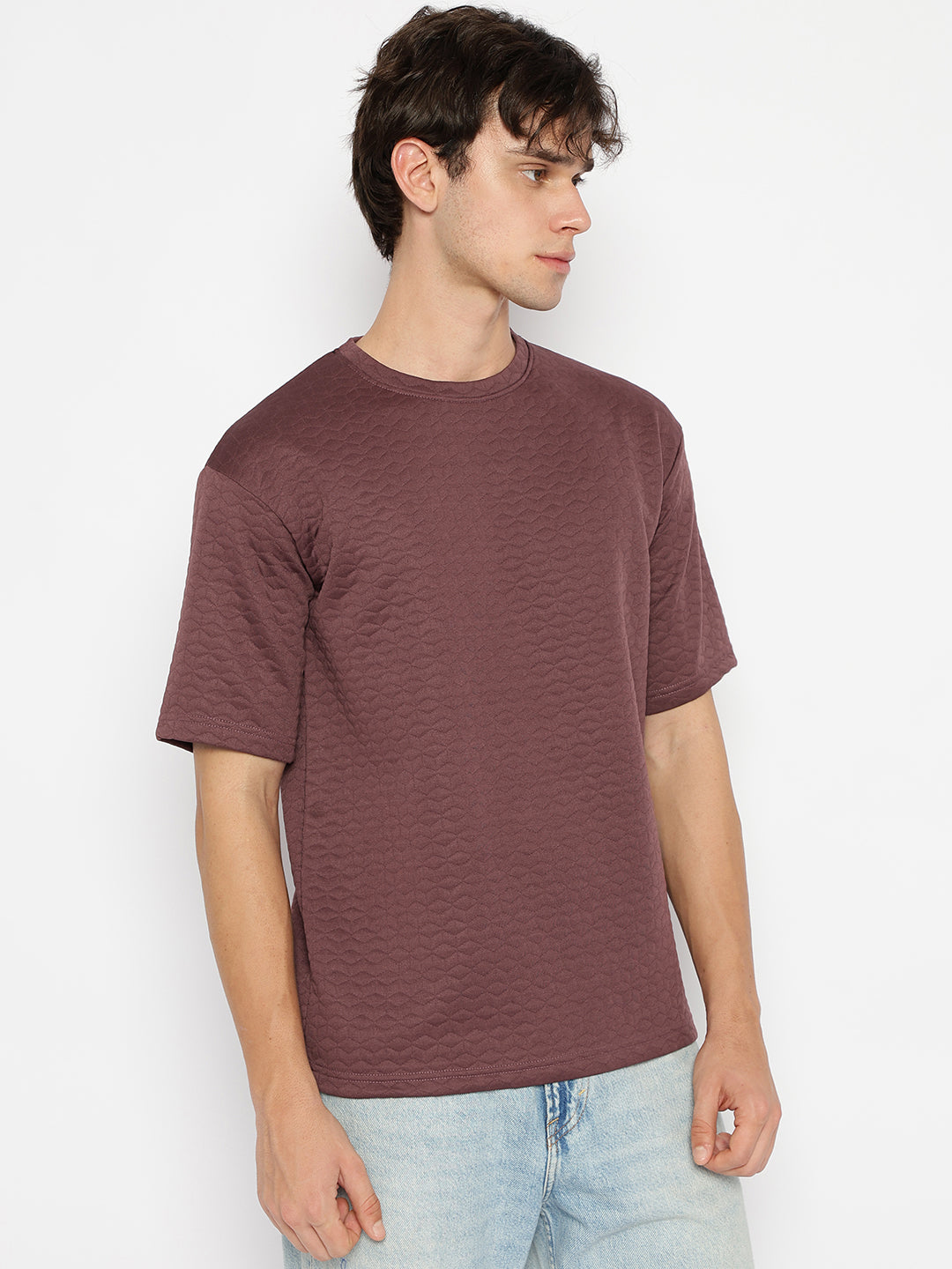 Men Textured oversized T-shirt Wine