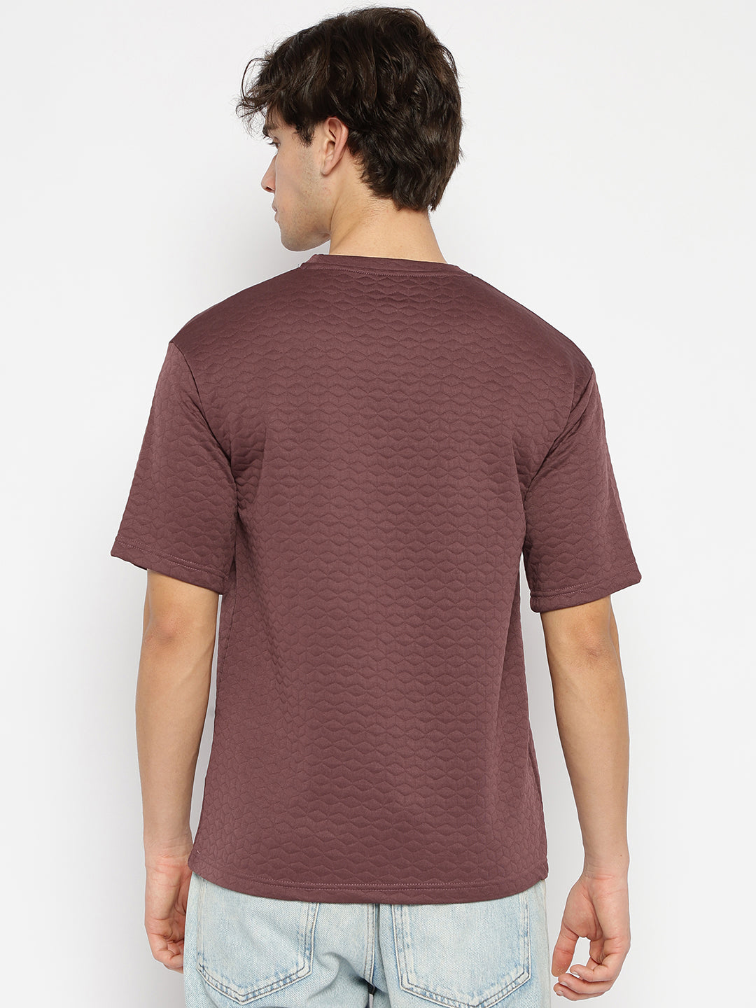 Men Textured oversized T-shirt Wine