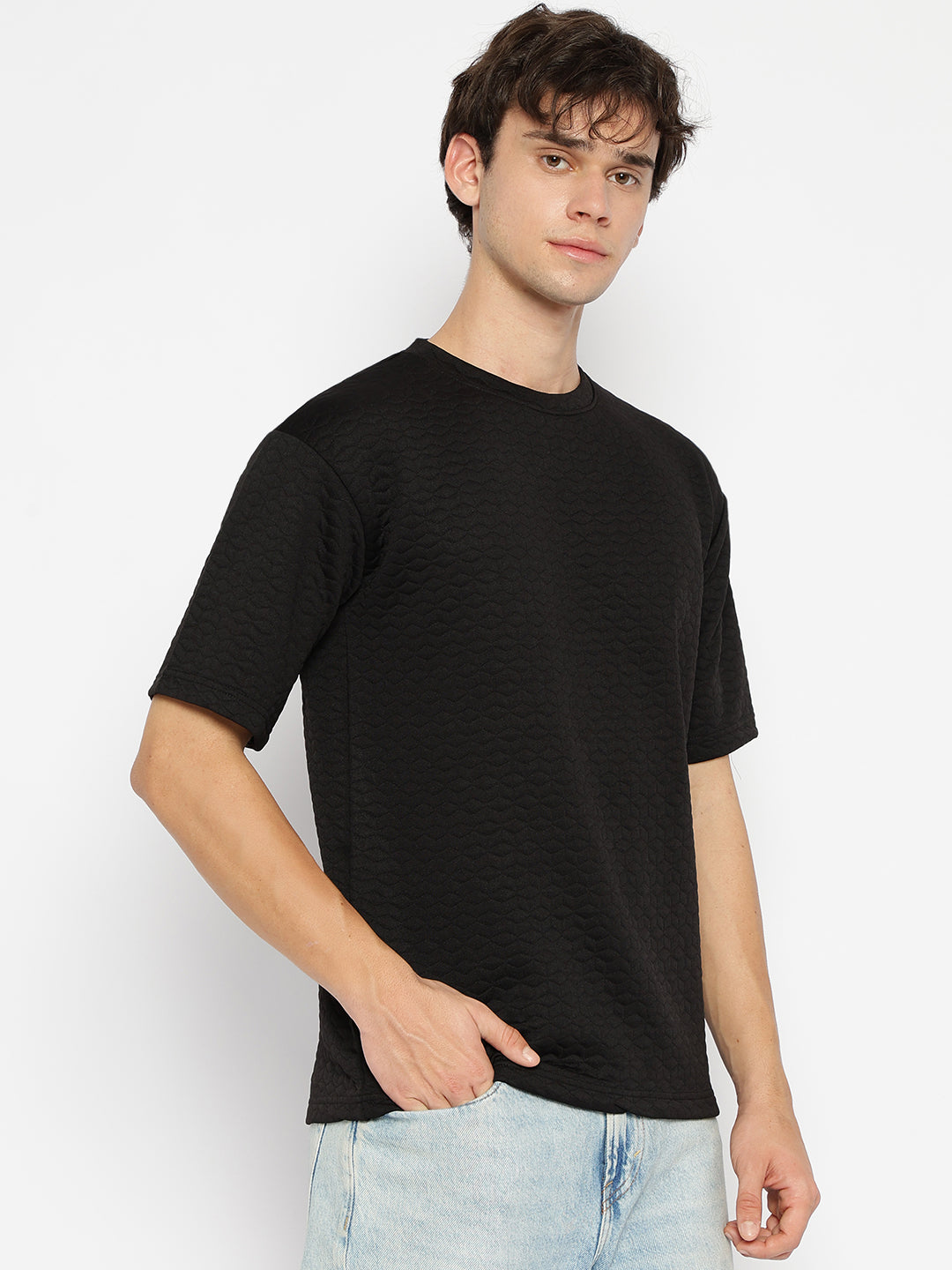 Men Textured oversized T-shirt Black