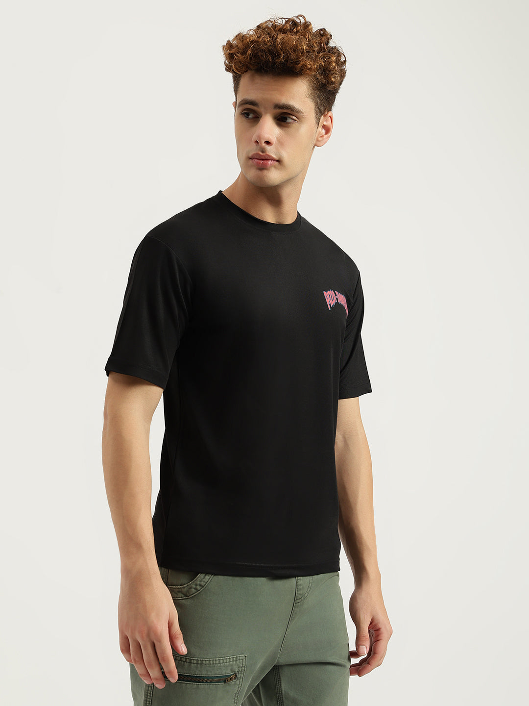 Black Pizza Invasion Back Print Oversized T-shirt