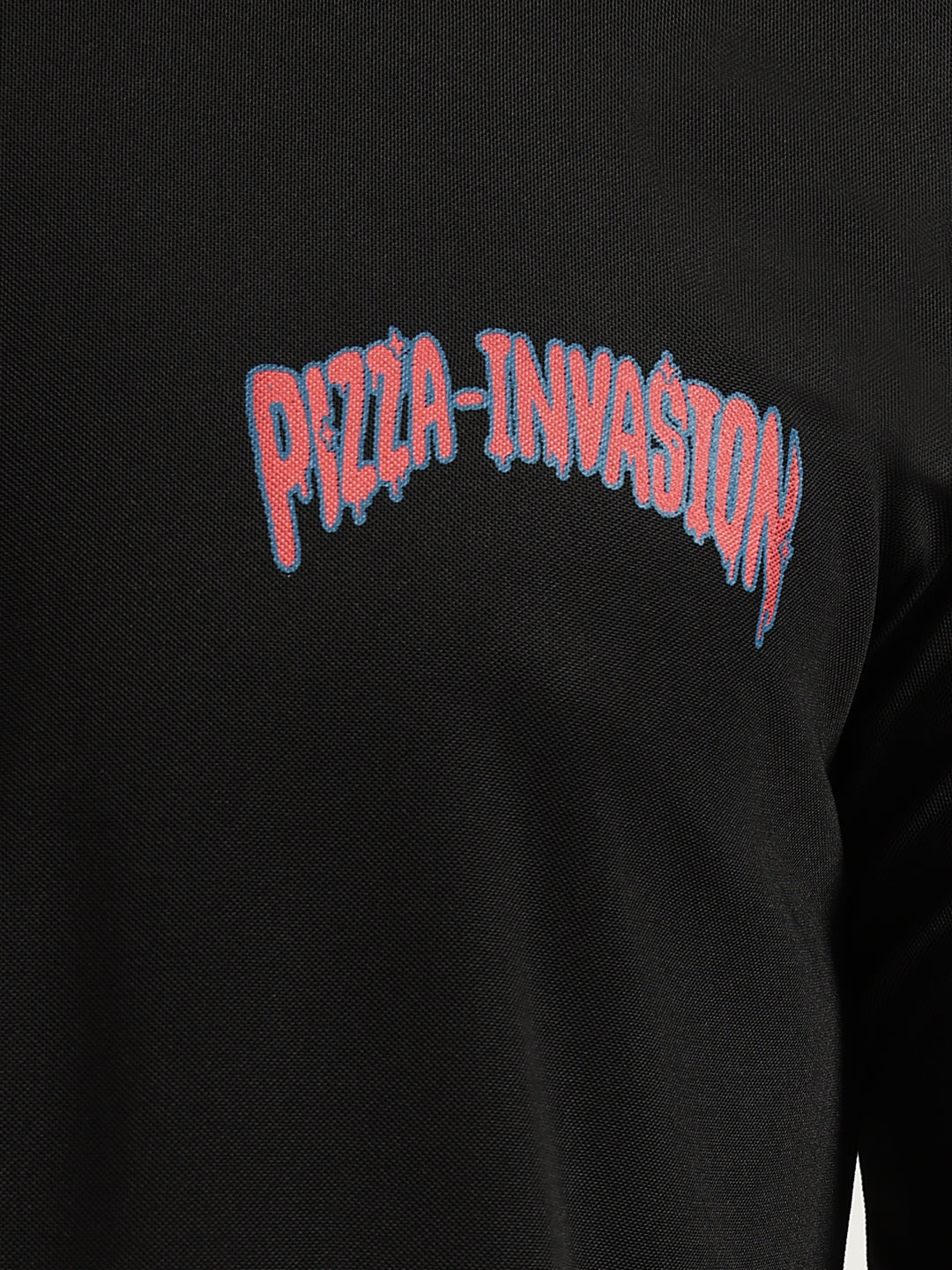 Black Pizza Invasion Back Print Oversized T-shirt