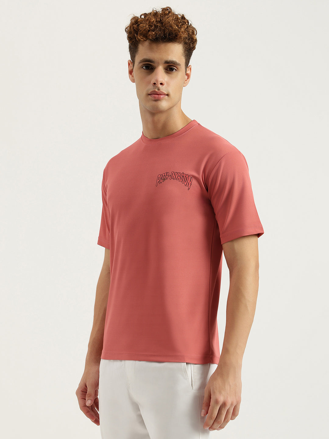 Pizza Invasion Back Print Oversized T-shirt Pink