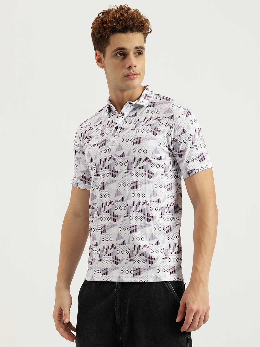 Printed 3 Button Polo T-shirt for Men White