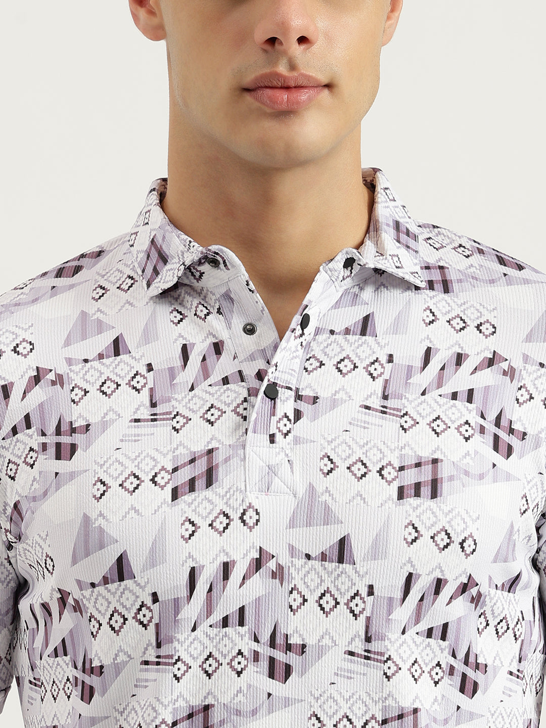Printed 3 Button Polo T-shirt for Men White