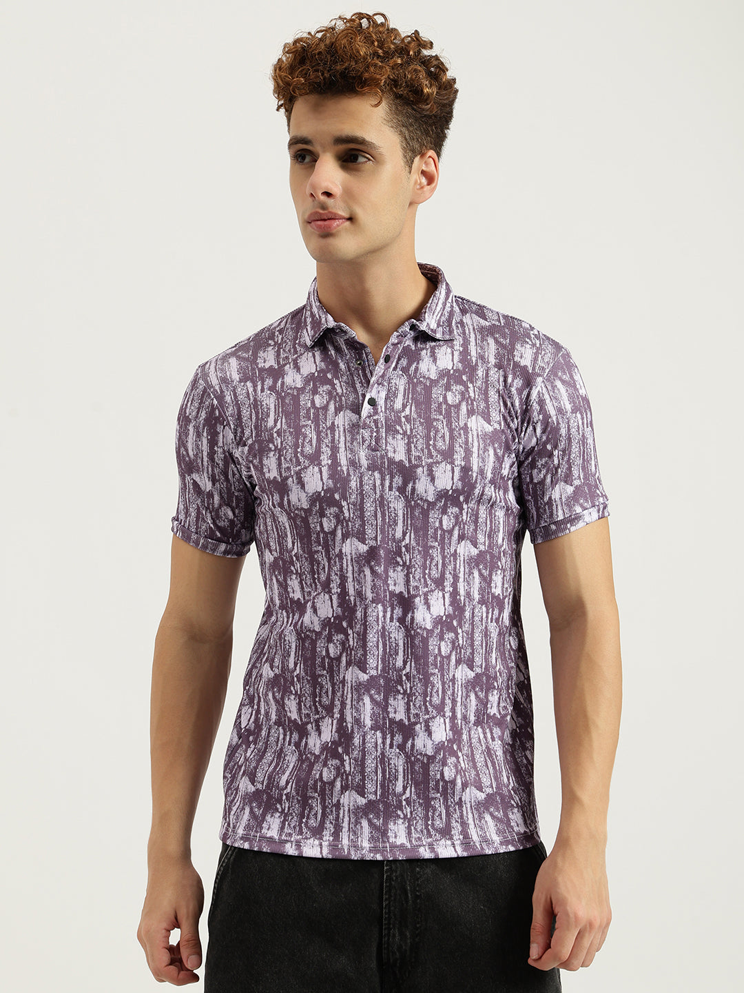 Printed 3 Button Polo T-shirt for Men Black
