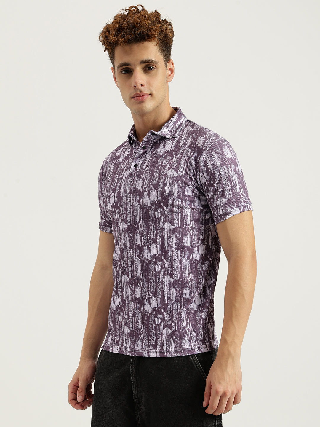 Printed 3 Button Polo T-shirt for Men Black