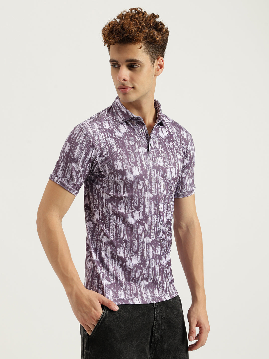 Printed 3 Button Polo T-shirt for Men Black