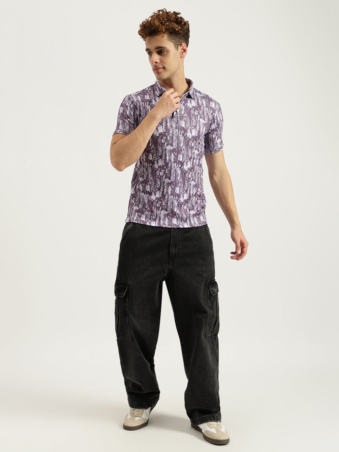Printed 3 Button Polo T-shirt for Men Black