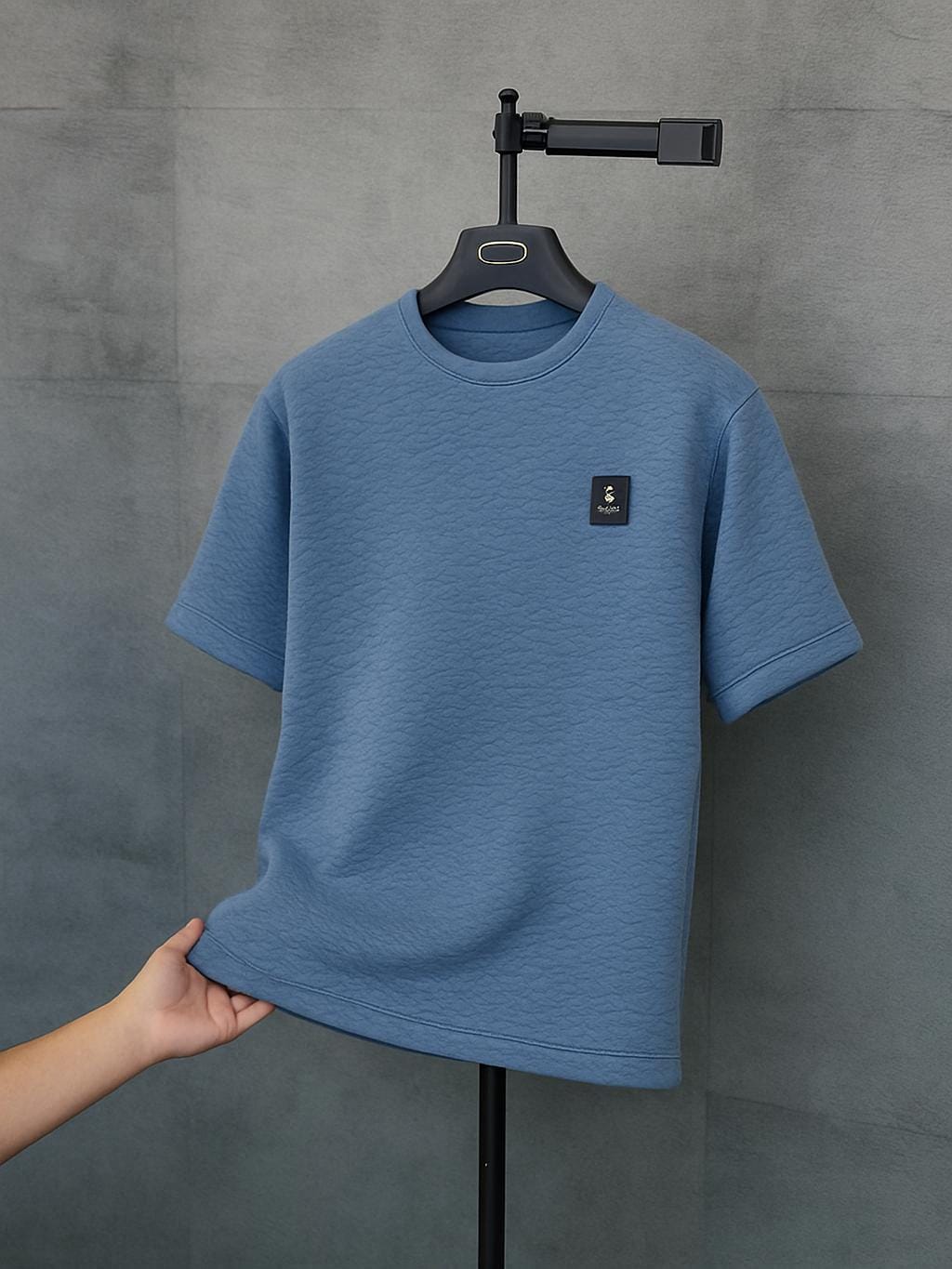 Men Textured oversized T-shirt Blue