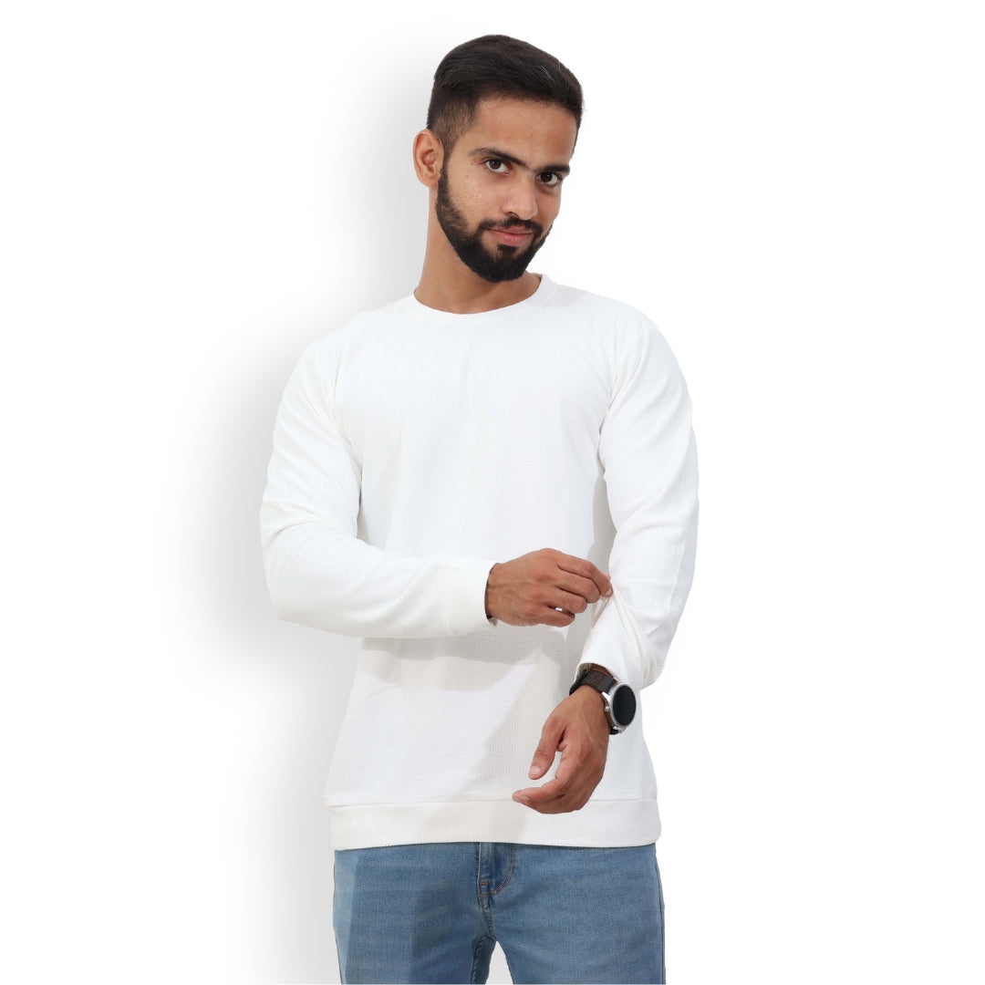 Textured Full Sleeves T-Shirt White