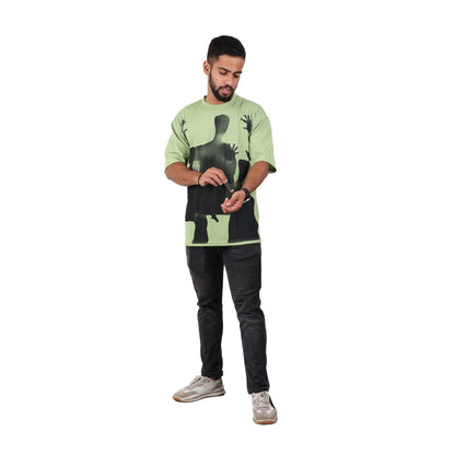Men Textured Printed Oversized T-shirt Green