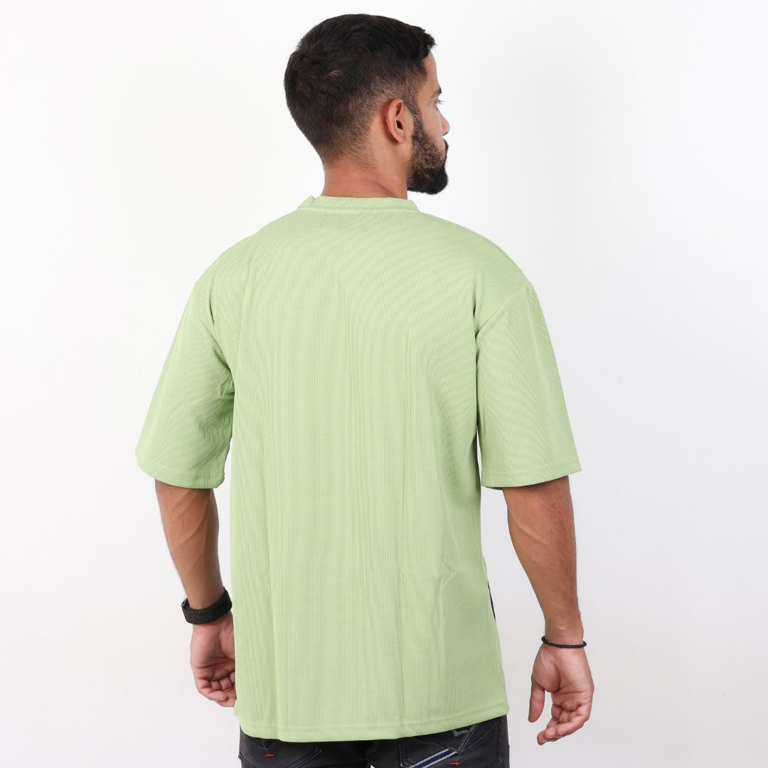 Men Textured Printed Oversized T-shirt Green