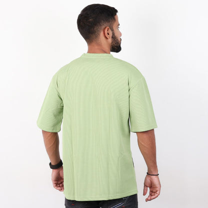 Men Textured Printed Oversized T-shirt Green