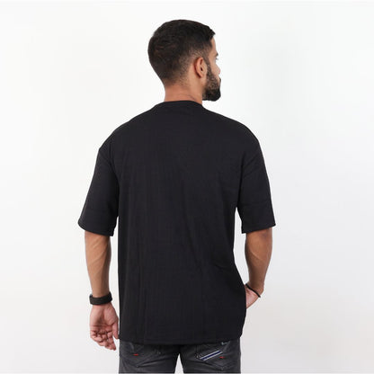 Men Textured Printed Oversized T-shirt Black