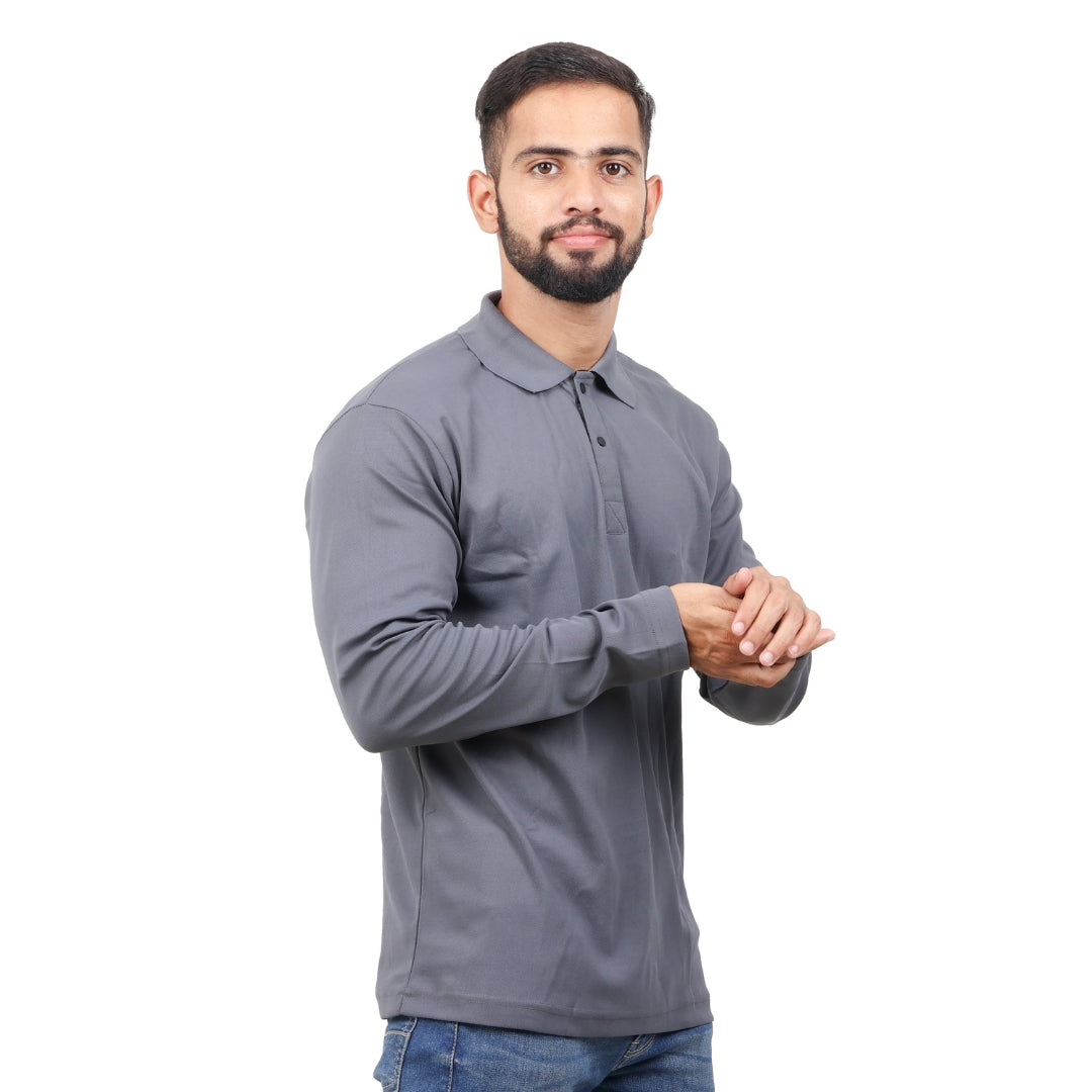 Men Polo T-Shirt Full Sleeves Dark Grey